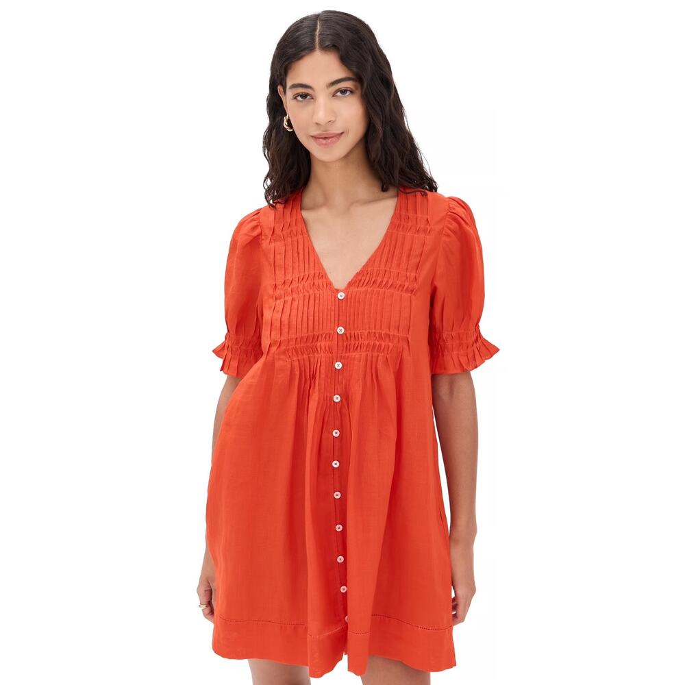 SEA NEW YORK Zora Button-Down Mini Dress in Chilie Medium Ramie Boho EUC - Picture 2 of 10